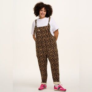 Lucy & Yak Original Corduroy Dungarees in Leopard Print 16 Petite